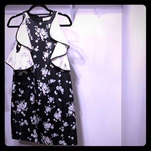 Amir silk floral B&W dress. Cold shoulder detail